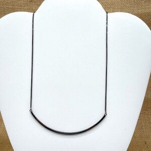 Black Rhodium Over Sterling Silver Polished Curved Bar 16" Necklace Box Chain